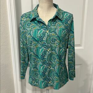 Talbots Paisley Popover 3/4 Sleeve Notched Collar